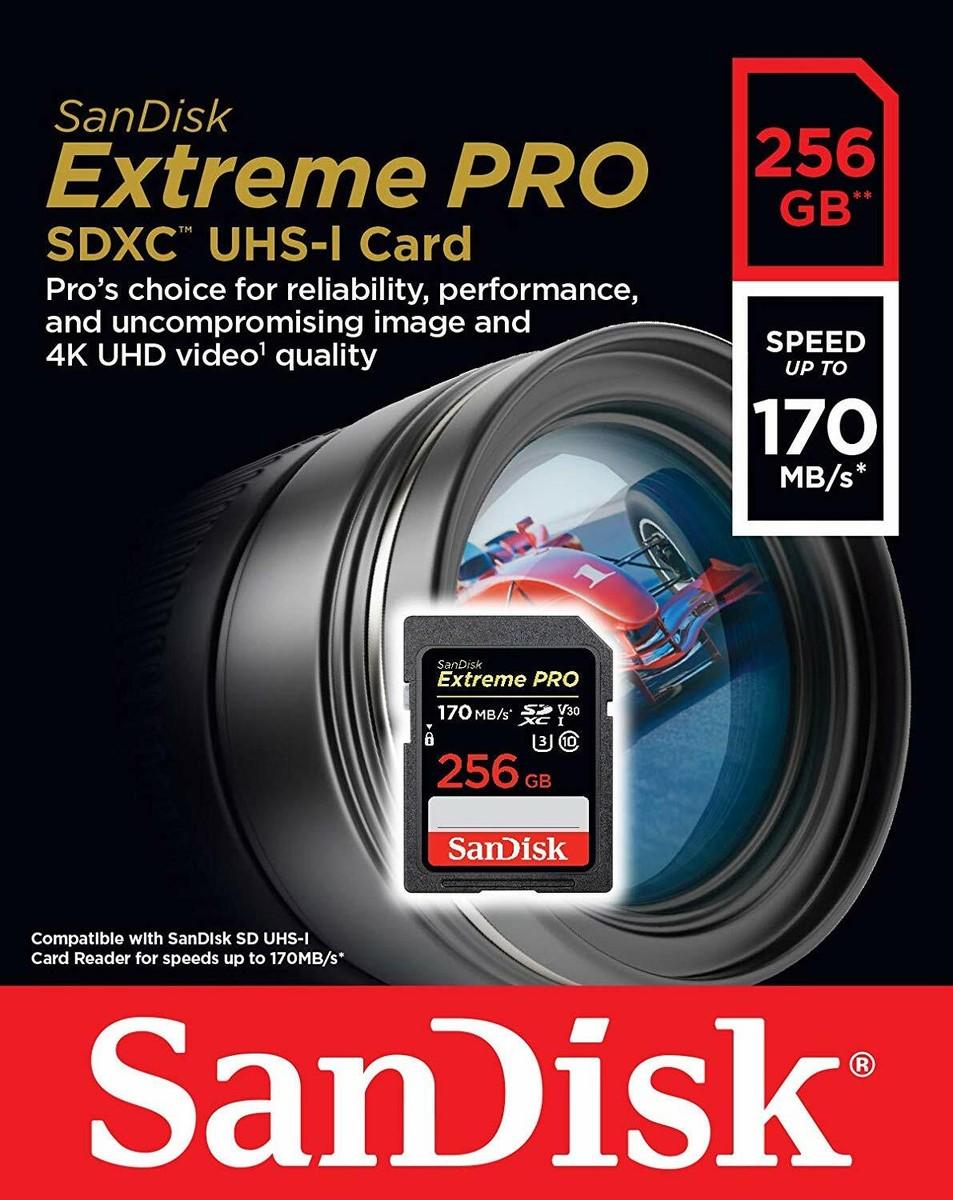 SANDISK EXTREME PRO 256GB SDXC UHS-I (170 MB/S, C10/U3/V30) – 4K