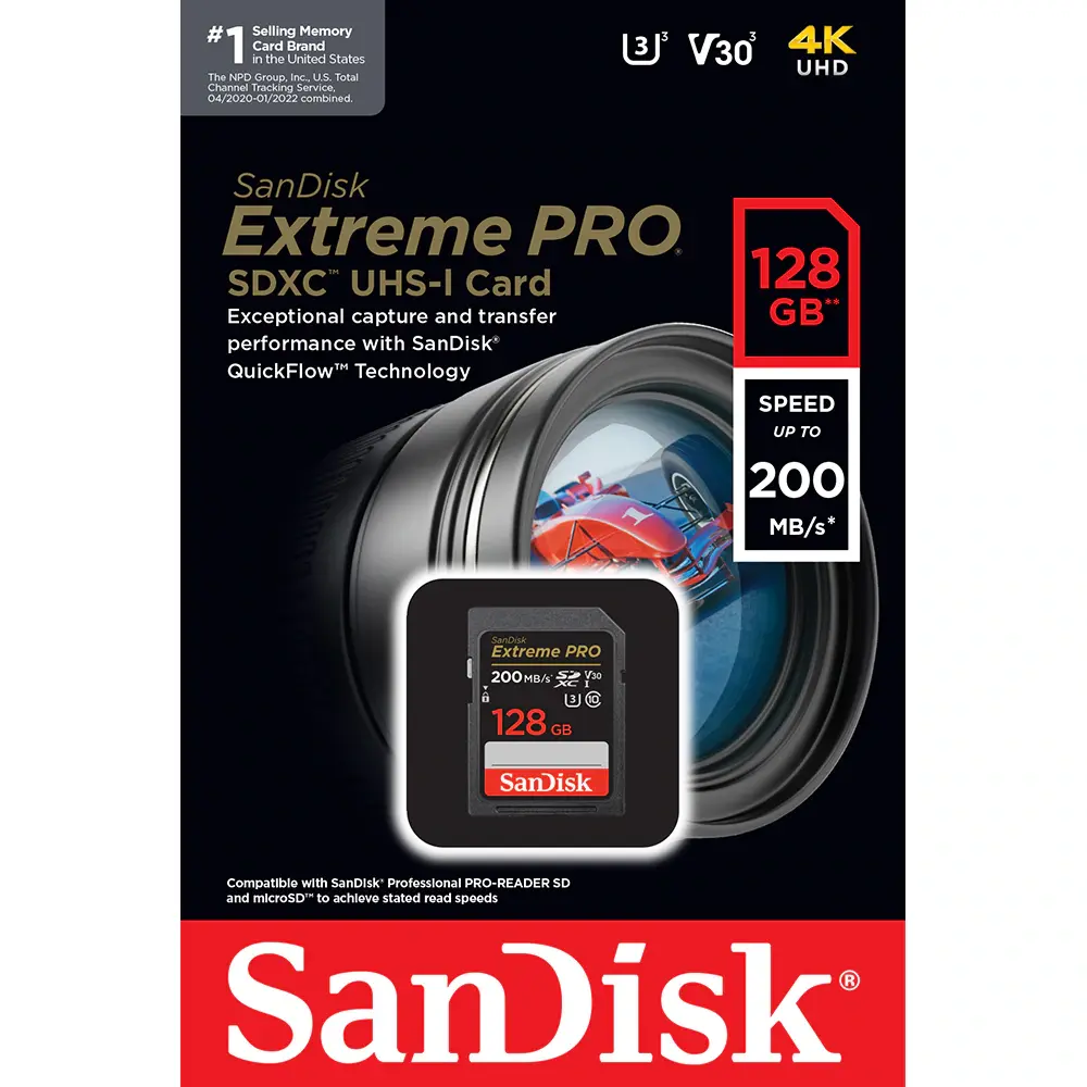 SANDISK EXTREME PRO 128GB SDXC UHS-I (200MB/S, U3/V30) – 4K