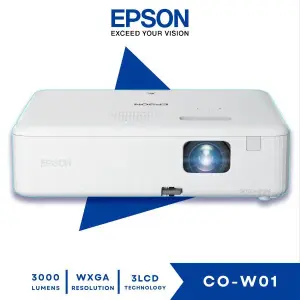 EPSON EPIQVISION FLEX CO-W01 WXGA 3LCD PORTABLE PROJECTOR — BRIGHT 3000 LUMENS