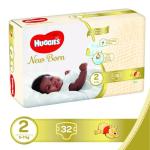 HUGGIES NEW BORN SIZE (2), PACK OF 32 DIAPERS
