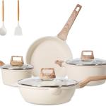 JEETEE POTS AND PANS SET NON STICK, BEIGE 14pieces COOKWARE SET
