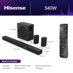 HISENSE HS5100 5.1 SOUNDBAR WITH 540W POWER, WIRELESS SUBWOOFER & WIRELESS REAR SPEAKERS. HDMI ARC, BLUETOOTH