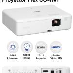 EPSON EPIQVISION FLEX CO-W01 WXGA 3LCD PORTABLE PROJECTOR — BRIGHT 3000 LUMENS